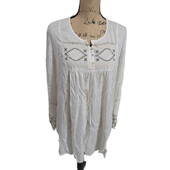Sweet Magnolia‎ COTTON Embroidered Neutral Boho Tunic Mini Dress Size XL - Picture 1 of 9